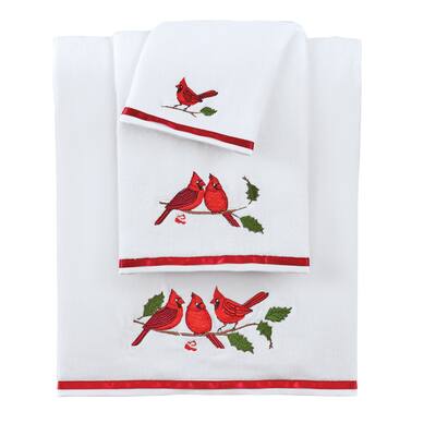 Cardinals On Branch Winter Holly Bath Towel Set - 10.500 x 6.250 x 3.250