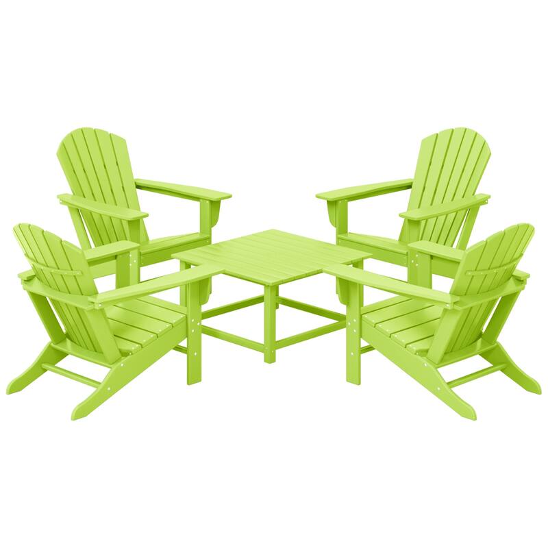 Altura Outdoor 5-Piece Adirondack Chair With Square Coffee Table Conversation Set - Lime