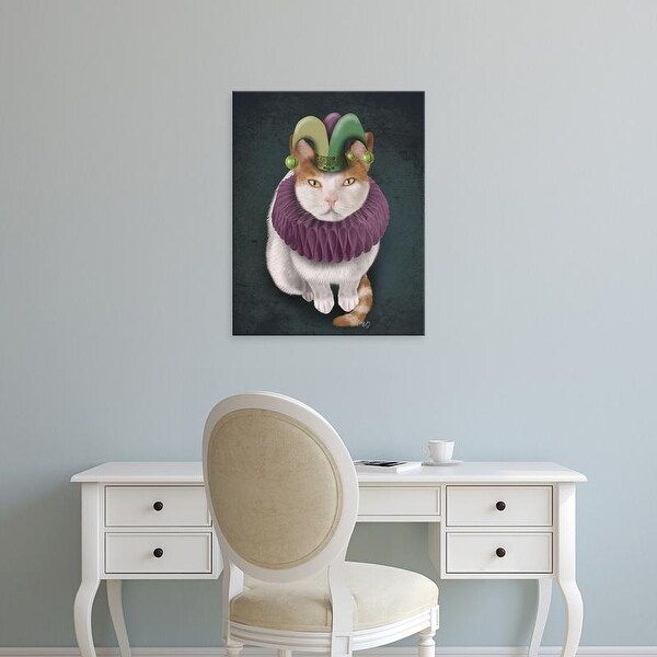Easy Art Prints Fab Funky's 'Cat, White with Jester Hat' Premium Canvas Art