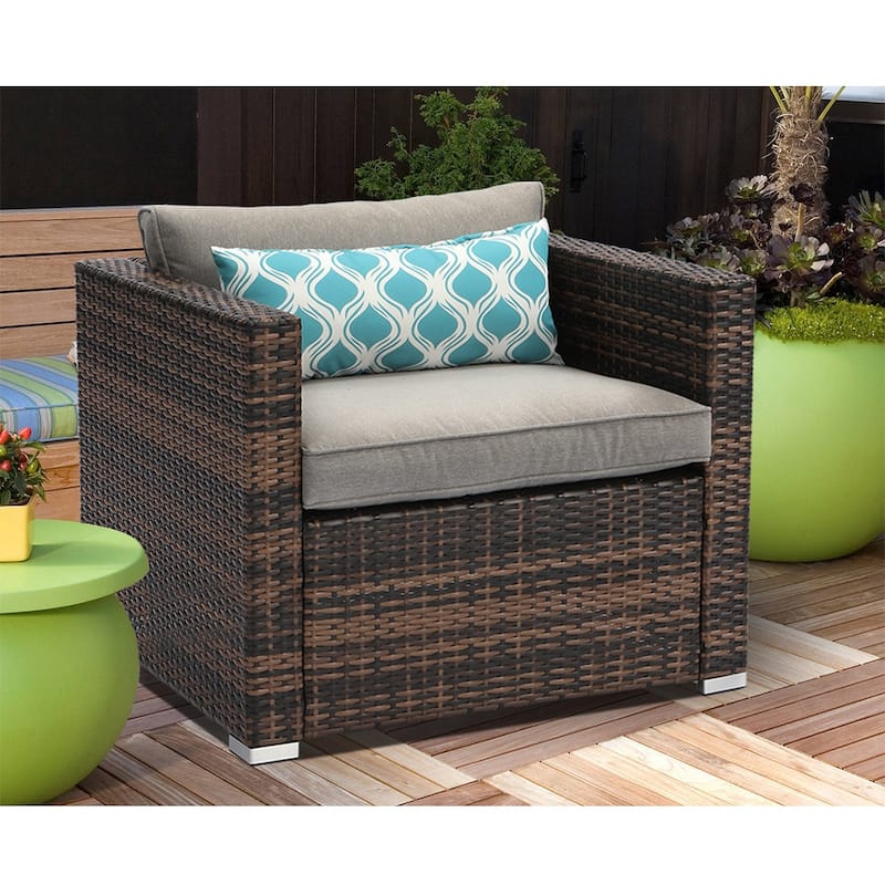 COSIEST Outdoor Patio Brown Wicker Sectional Sofa Set - 1-Piece ArmChair