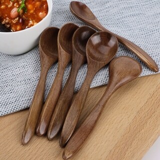 Wooden Spoons 6 Pcs Natural Grain Soup Spoon Salt Sugar Dining Spoons 5 ...