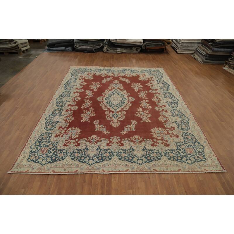 Hand Knotted Oriental 100% Wool Carpet Traditional Floral Oranges & Rust Kerman Area Rug - 12' 5'' X 9' 11''