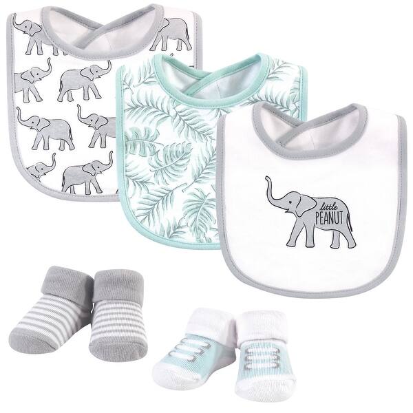 slide 1 of 1, Hudson Baby Infant Cotton Bib and Sock Set 5pk, Modern Safari Elephant, One Size - Modern Safari Elephant - One Size One Size - Modern Safari Elephant