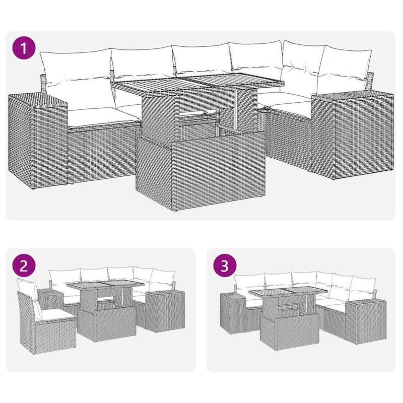 vidaXL Patio Sofa Set with Cushions Sofa Modules Outdoor 6 Piece Poly Rattan - 21.7 x 39.4 x 28.7