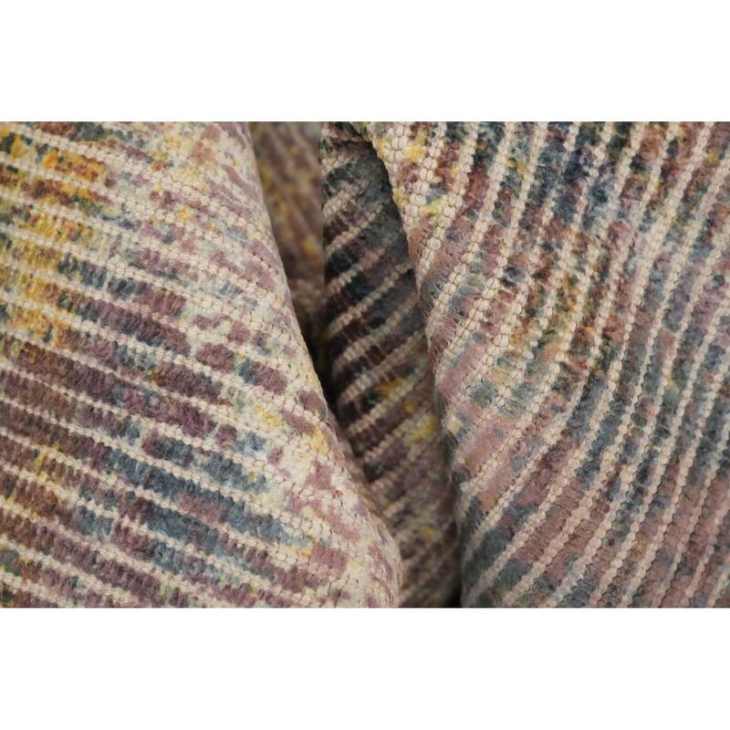 Hand Knotted Oriental Viscose Silk Carpet Modern All-Over Multi-Colored Abstract Area Rug - 7' 6'' X 5' 4''