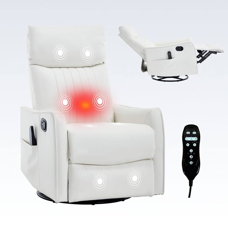Manual Recliner Chair with Heat & Massage, Ergonomic Single Sofa Chair, Swivel Glider Rocker Chair with Side Pocket