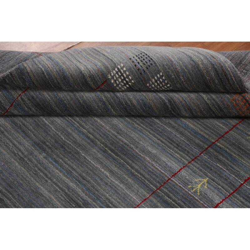 Striped Gray Gabbeh Oriental Area Rug Hand-Knotted Wool Carpet - 5'0"x 7'11"
