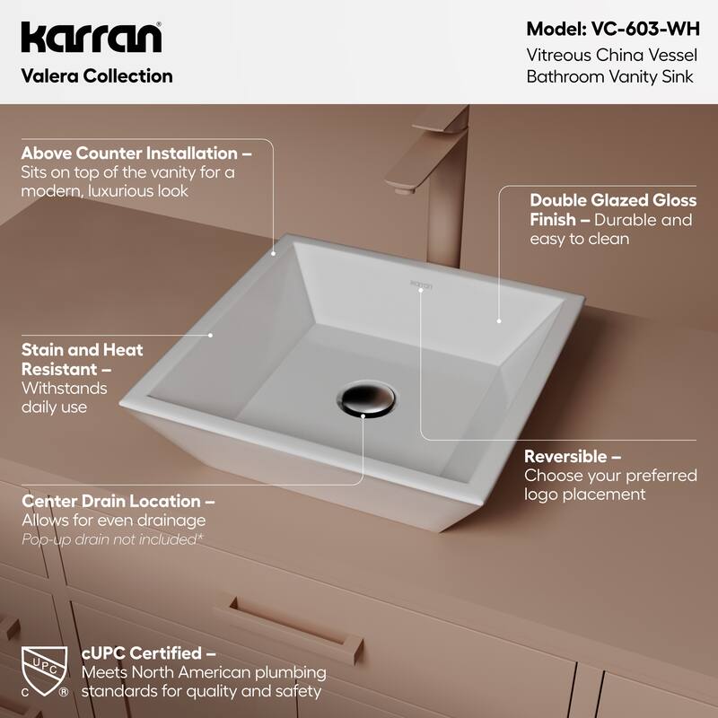 Karran Valera 16" Vitreous China Vessel Bathroom Sink in White