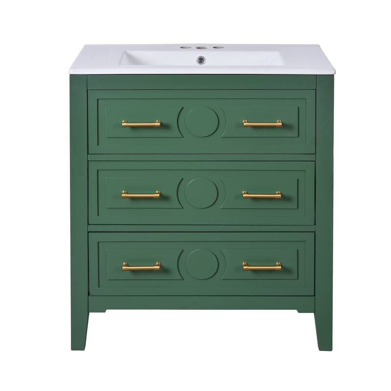 60"Bathroom Vanity with Ceramic Sink Combo, Free Standing Single Vanity Set with 3 Drawers, Wood Frame Bathroom Storage Cabinet