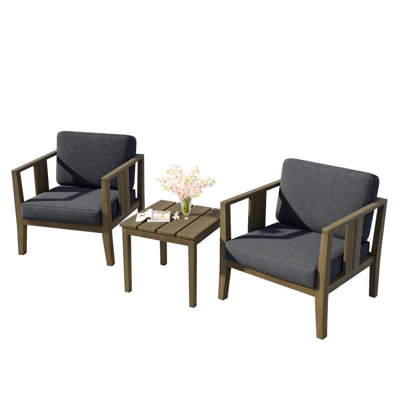 Teak Wood Upholstery Water-resistant Outdoor Armchair and Side Table Set (Set of 3)