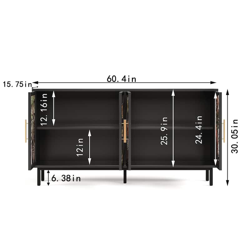 60.3" 4-Door Buffet Sideboard Cabinet, Glazed Art Storage Console