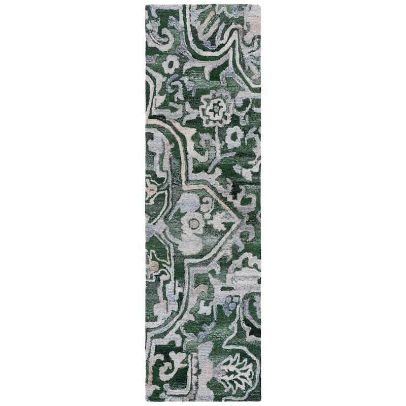 SAFAVIEH Handmade Marquee Nahla Rug - 2'3" x 8' Runner - Green/Beige