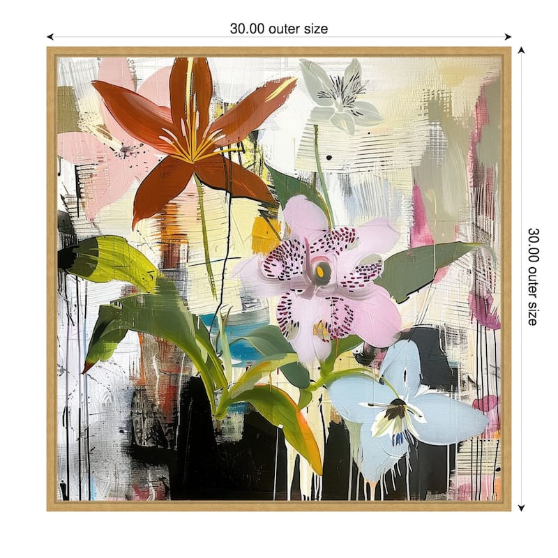 Floral Composition 1 by Elan Studios Framed Canvas Wall Art Print - Sylvie Bright Gold - 30 x 30 in