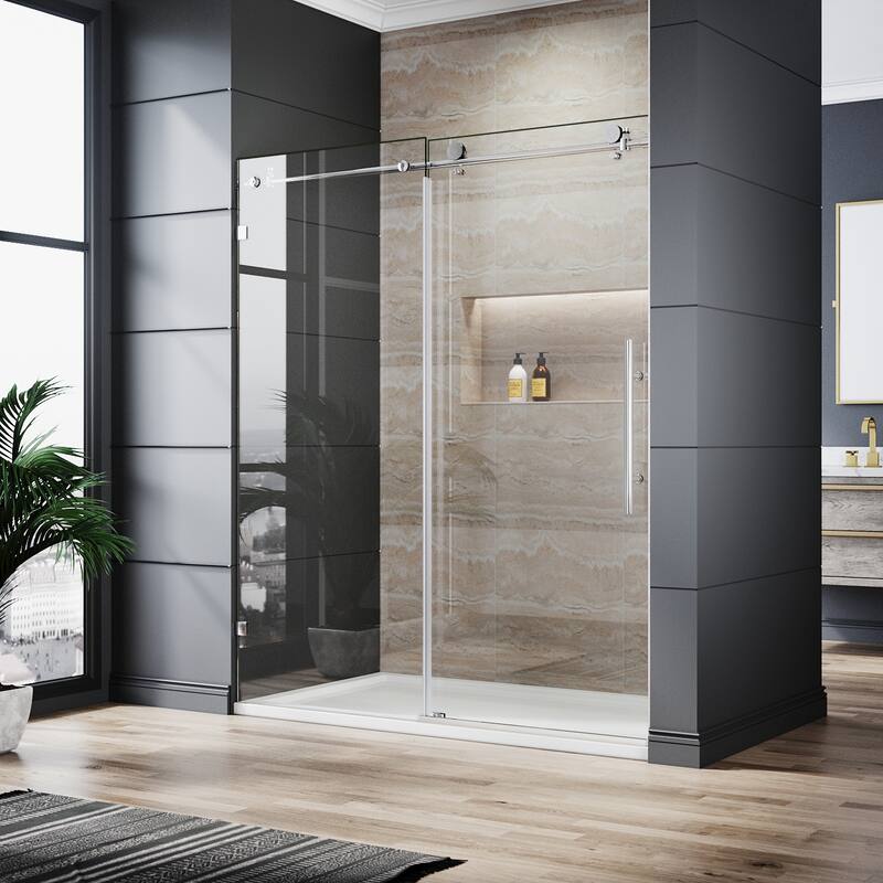 ELEGANT 60 x 72 Frameless Sliding Shower Door Stainless Steel - Polished Stainless Steel
