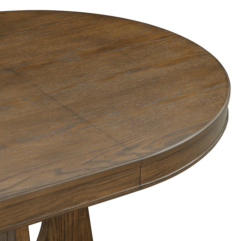 5-Piece Retro Dining Table Set, Extendable Round Table with Removable Leaf