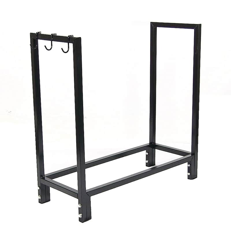 Sunnydaze Indoor-Outdoor Black Steel Firewood Storage Log Holder - 30-Inch - Log Rack ONLY