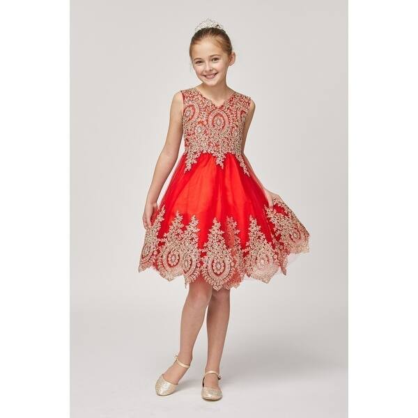 Little Girls Red Gold Coiled Lace Mesh 