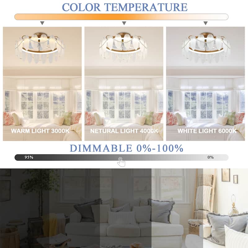 Cusp Barn 20'' Modern Indoor Flush Mount Ceiling Fan with Lights and APP Control Feather Low Profile Ceiling Fans for Bedroom