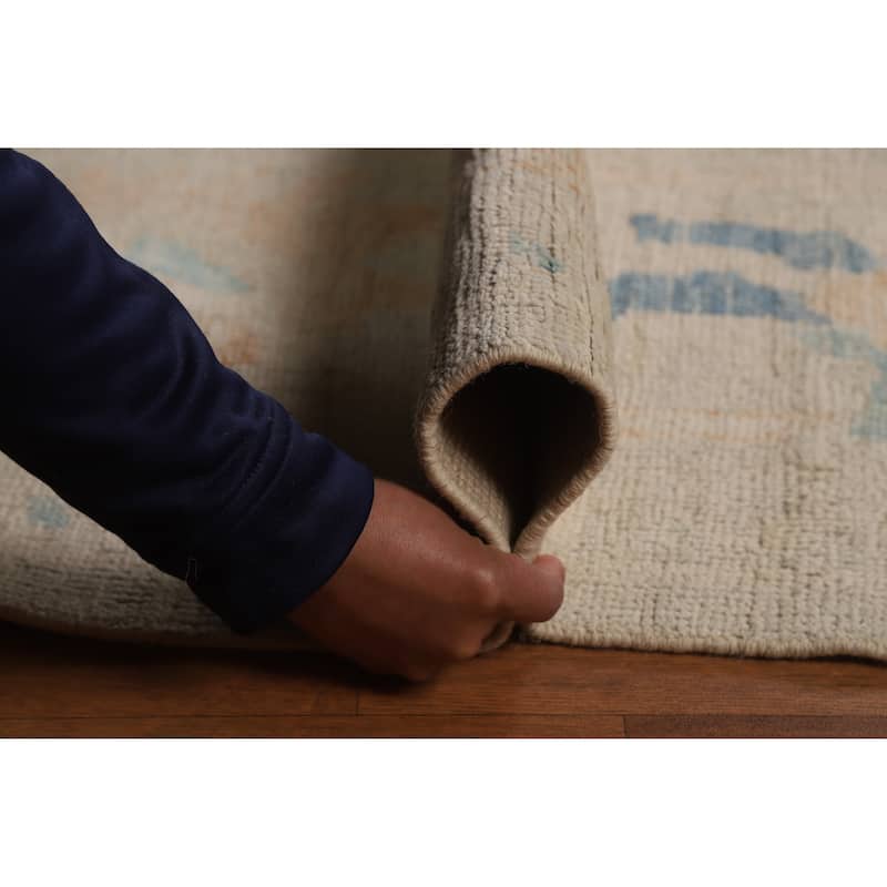 Beige Oushak Turkish Rug Hand-Knotted Transitional Wool Carpet - 9'2"x 11'3"
