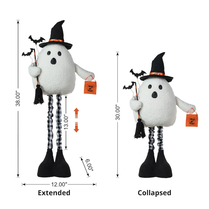 Glitzhome 38"H Lighted Halloween Fabric Standing Ghost Decor w/ Telescoping Legs