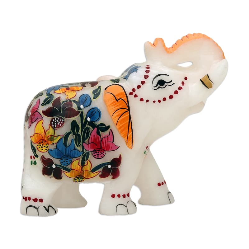Novica Handmade Elephant Salute Hand-Painted Soapstone Figurine