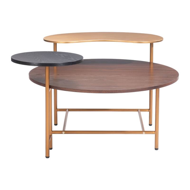 HomeRoots 55" Brown Black and Gold Wood and Steel Three Tier Coffee Table - 55.00 in. x 22.80 in. x 49.00 in.