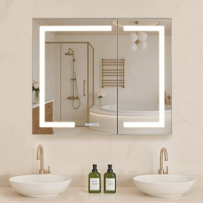 Wall or Recessed Mount LED Lights Bathroom Mirror Cabinet with Anti-Fog and Dimmer Sockets - 36” x 4.9” x 29.9”