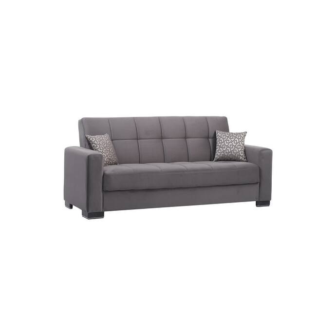 HomeRoots 87" Gray Microfiber Convertible Futon Sleeper Sofa And Toss Pillows With Storage