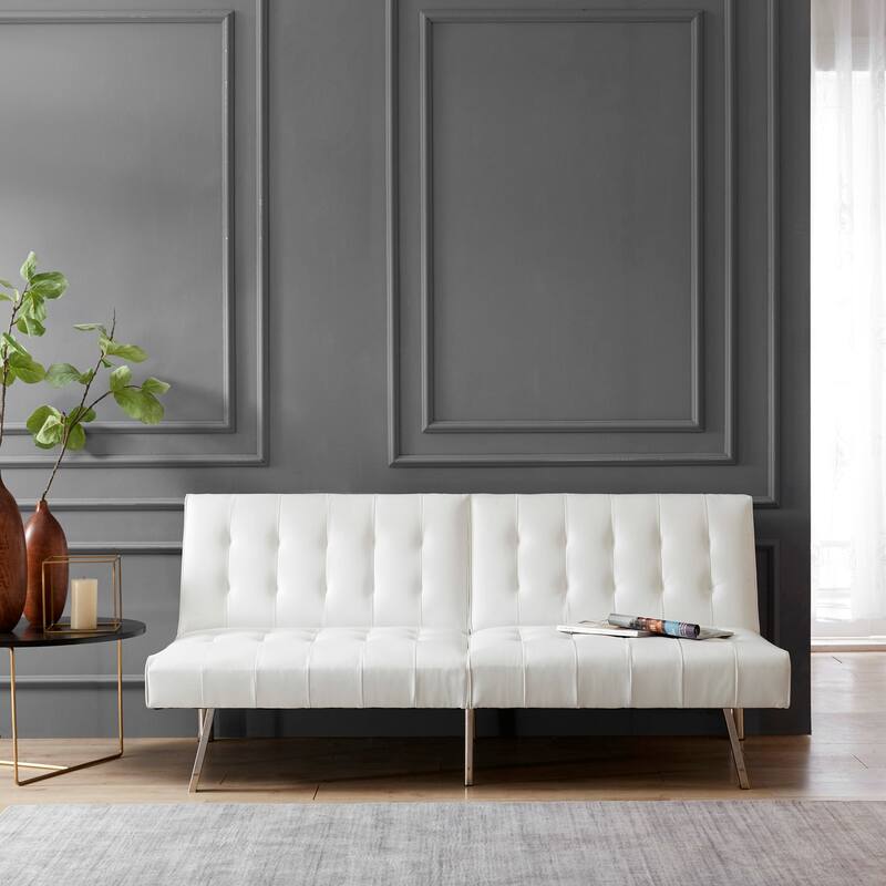 Tufted Mid-Century Modern Split Back Futon Sofa Couch Bed with Chrome Legs