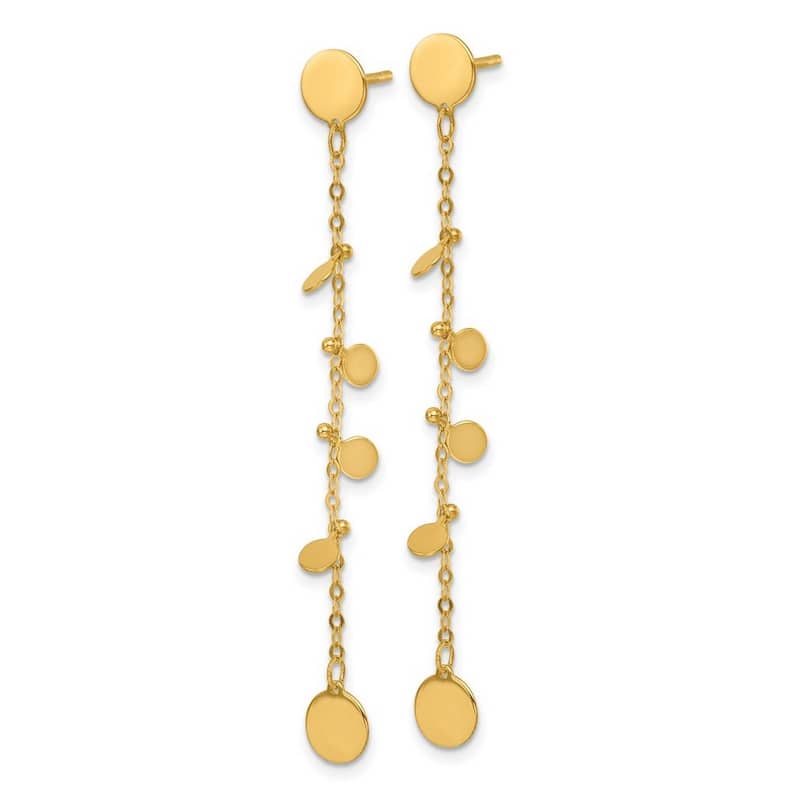 Curata 14k Yellow Gold 57x6mm Disc and Bead Dangle Post Earrings