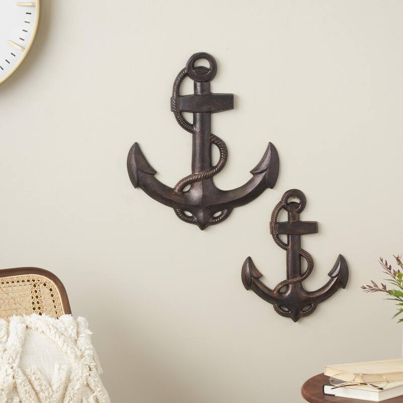 Aluminum Metal Anchor Weathered Home Wall Decor with Curved Rope Design - Set of 2 Bronze - Roche River Decor