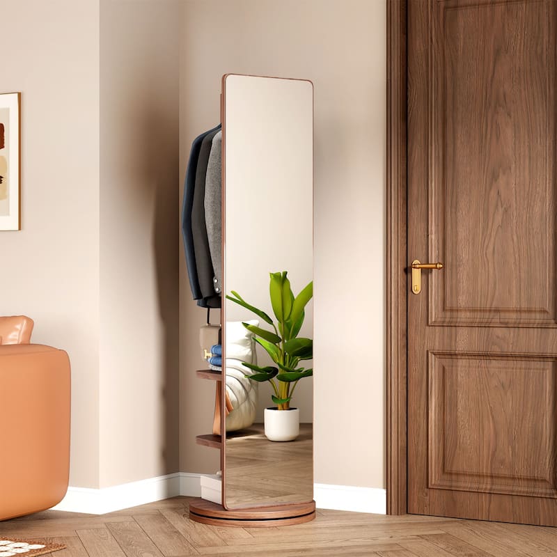 360°Rotating Multifunctional Coat Rack with Full Length Mirror and Hook