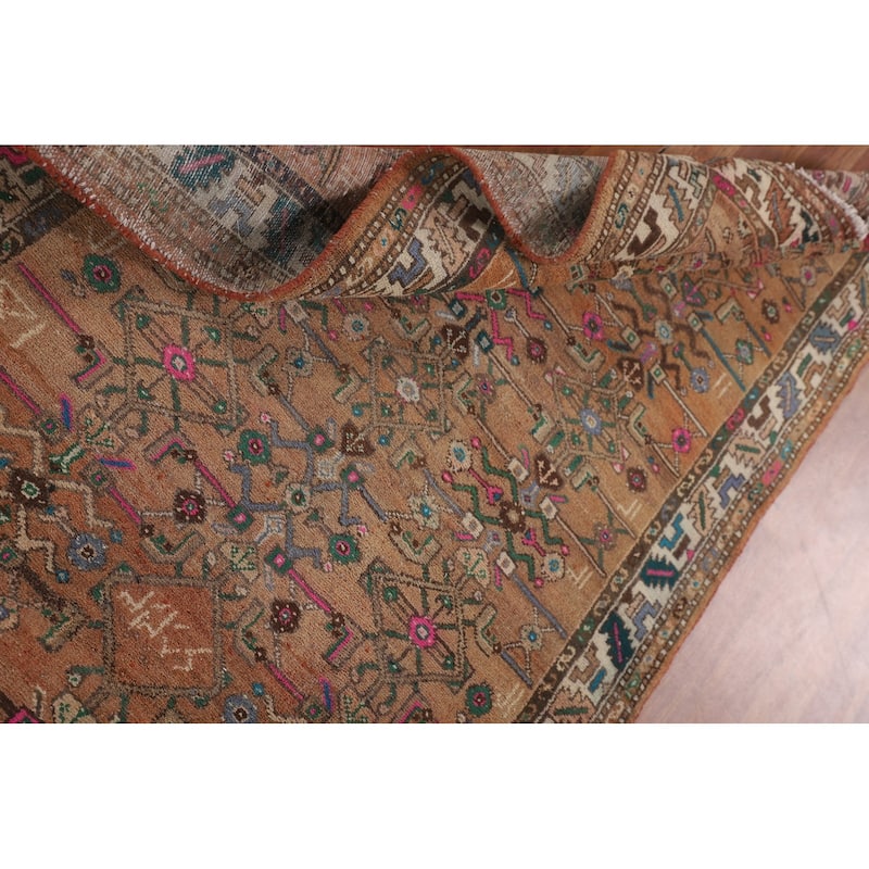 Geometric Hamedan Persian Vintage Runner Rug Handmade Wool Carpet - 3'7"x 8'9"