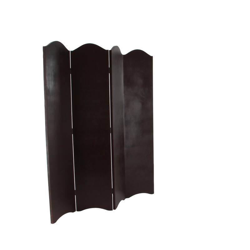 Faux Leather Scroll Hinged Foldable 4 Panel Room Divider Screen with Faux Leather Detailing - Brown - Roche River Decor