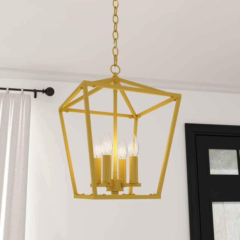 Acroma 4-light Modern Farmhouse Lantern Kitchen Island Pendant - Satin Brass