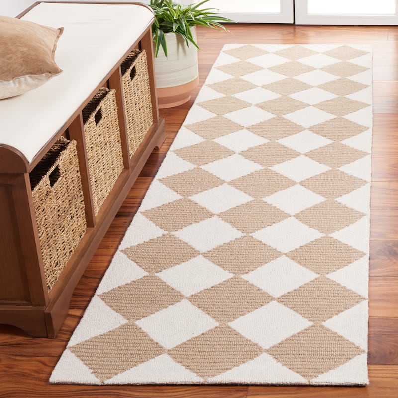 Martha Stewart by SAFAVIEH Jesusa Checkered Wool Rug - 2'3" x 14' Runner - Natural/Beige