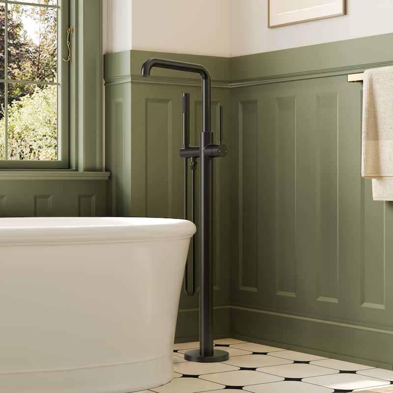 Freestanding Tub Faucet with Hand Shower,Modern Floor-Mount Bathtub Faucet - Black