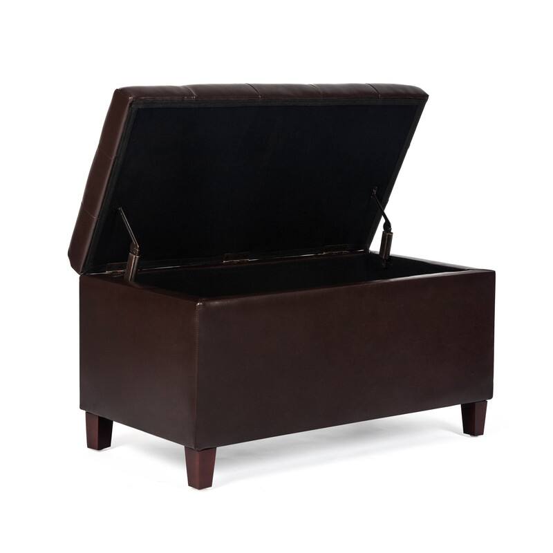 Adeco Rectangular Storage Ottoman Faux Leather Bench Lift-top Footrest