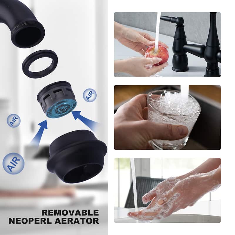 WOWOW 4 Hole Double Handle Bridge Kitchen Faucet with Side Sprayer