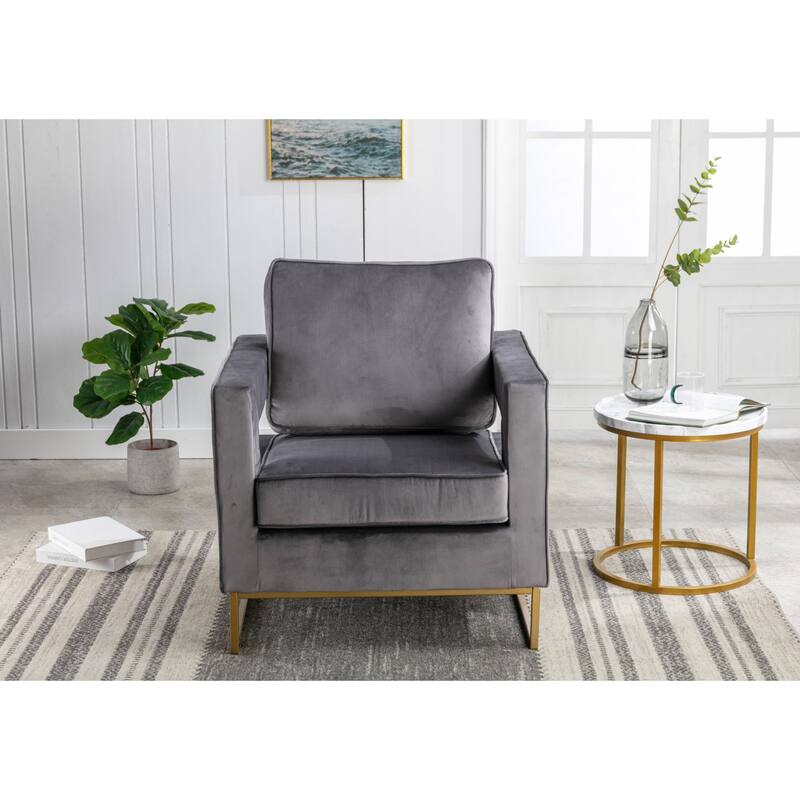 Upholstered Velvet Armchair With Steel Base - 35.5" - Gray