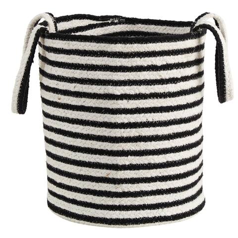 13" Boho Chic Basket Natural Cotton, Handwoven Black and White Stripe - 8'6" x 13'