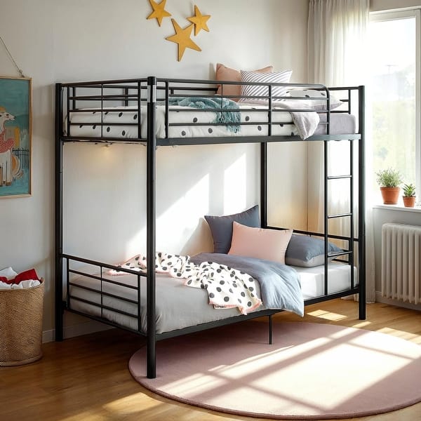 slide 2 of 10, Walker Edison Abner Black Metal Twin over Twin Bunk Bed Black
