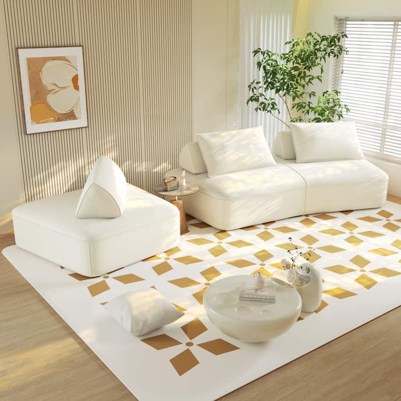 GDFStudio - Modern 139" Oversized Chenille Upholstered Modular Deep Seat Sectional Sofa with Removable Backrests & Soft Pillows