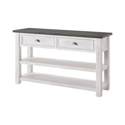 Coastal Rectangular Wooden Console Table with 2 Drawers, White and Gray