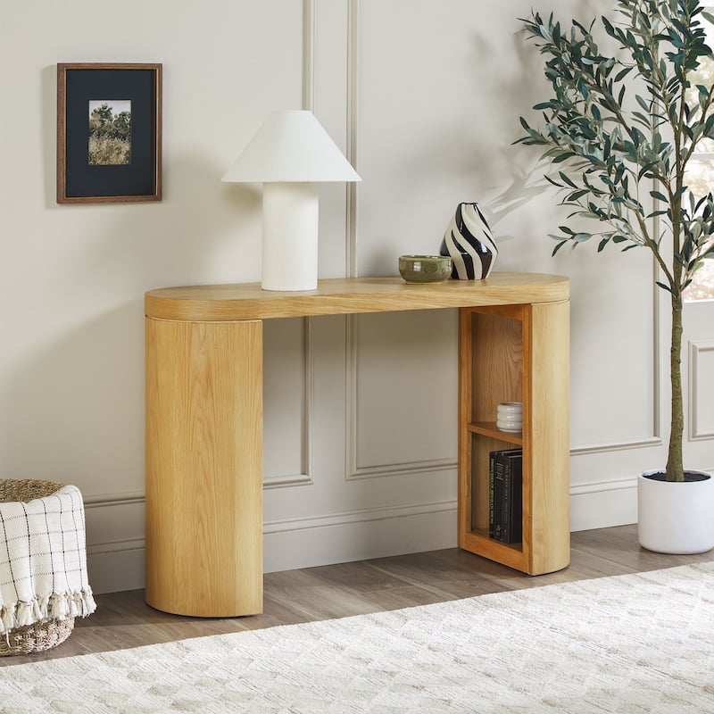 Walker Edison Modern Solid Oak Wood Veneer Console Table