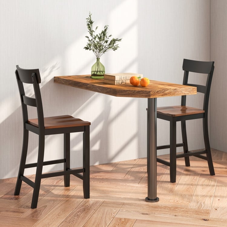 Farmhouse Dining Bar Stool Set of 2 with Solid Rubber Wood Frame - 18" x 21" x 42" (L x W x H) - Black