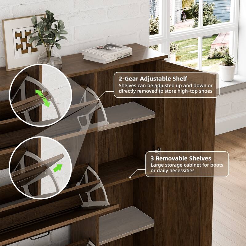 28 Pair Large Shoe Storage Cabinet with Adjustable Shelves - 48.8'' H X 46.9'' W X 10.2'' D