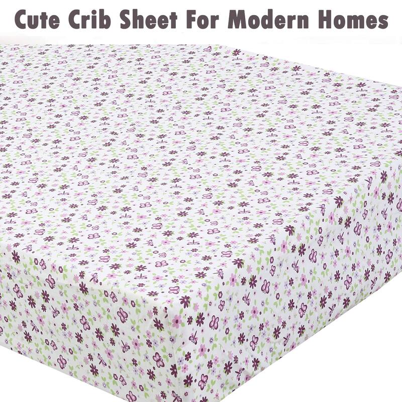 Princess Flower Butterfly Ladybug Animals Dot Girls Pink Purple Cotton Toddler/Baby Crib Child Fitted Sheet Set (Pack of 3)