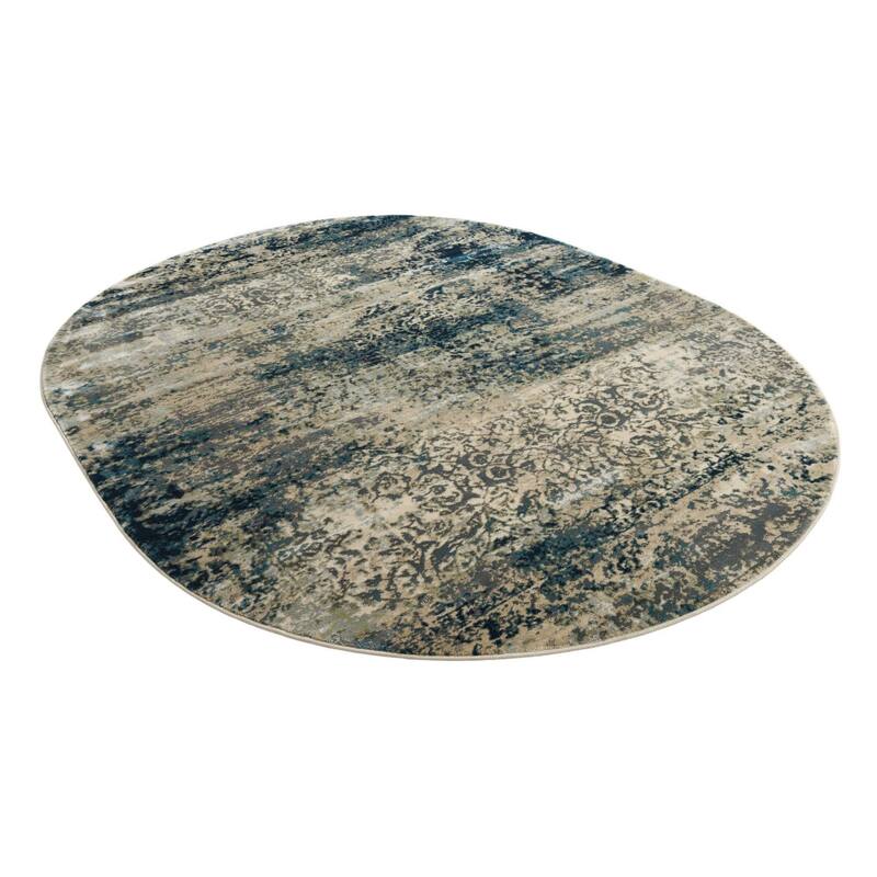 Transitional Harrogate Collection Area Rug - Navy Blue - 6'1"x9' Oval