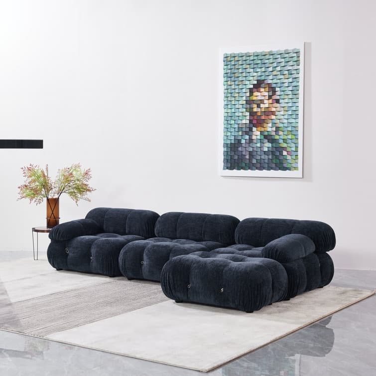 Daimion 4 Pieces Upholstered Sectional - Blue Chenille